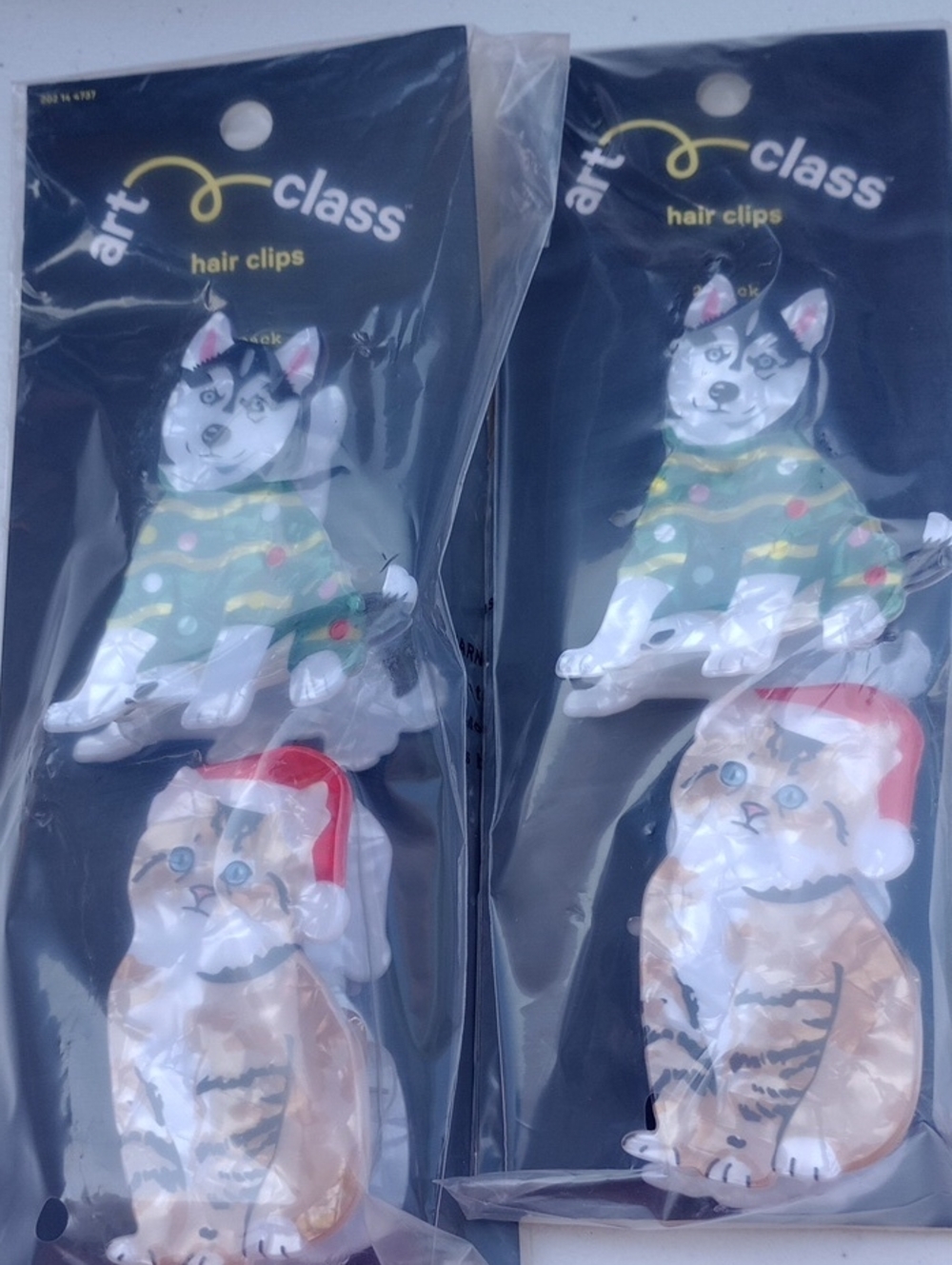 art class Festive Husky & Tabby Cat Hair Clips 2 Packs Of 2